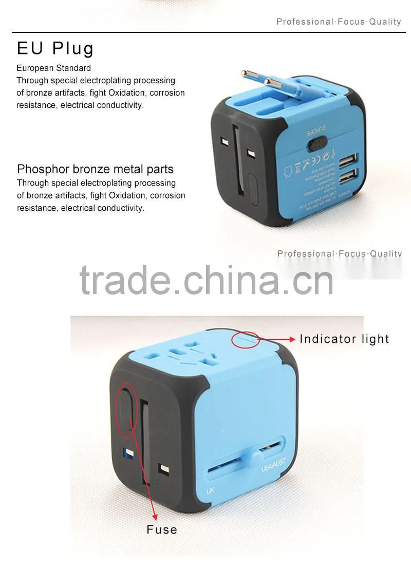 UK/US/EU Standard Universal Travel Adapter 5V 2.4A Output