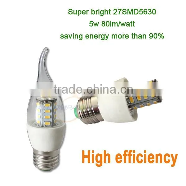 ceramic 80lm/watt E14/E27 5W LED SMD Candle Light Bulbs 40W Equivalent Chandelier Lamp