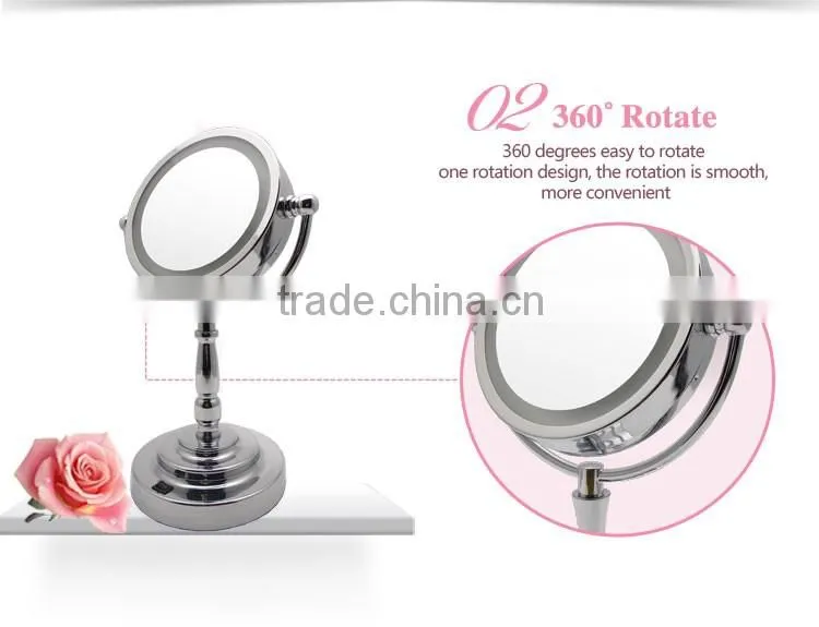 AC adaptor double sided makeup mirror with LED light
