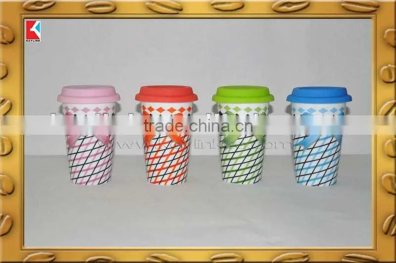 decal printing double wall mug with silicon cover