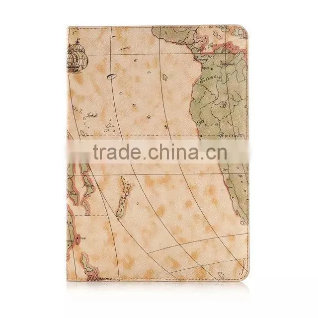 Fashion map leather wallet case for IPad air 2,For ipad 6 case and covers