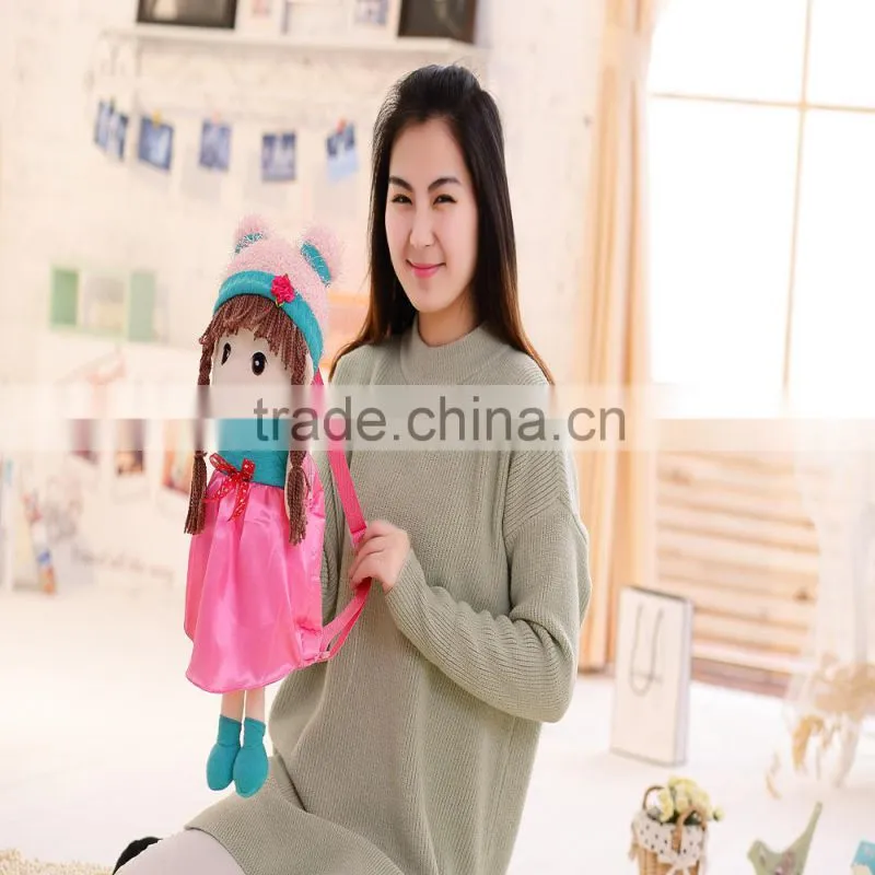 55*25cm beautiful customized pink stuffed plush Feir girl doll backpack with matched hat&skirt