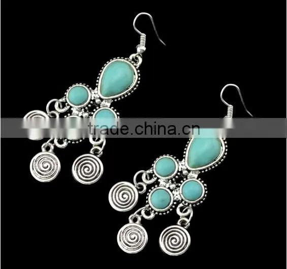 Gypsy Women Festival Jewelry Earrings Tibetan Silver Plated Round Beads Ear Hook