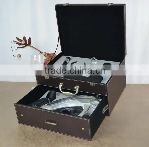 Professional battery wine cork opener with luxury leather box