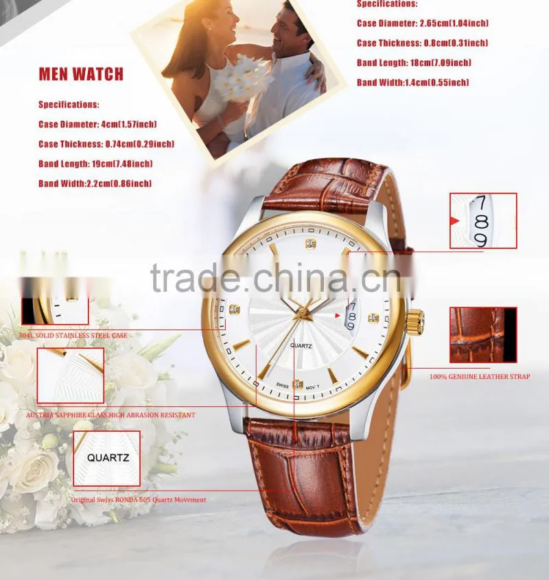 Most popular China online shopping women leather couple lover wrist watch