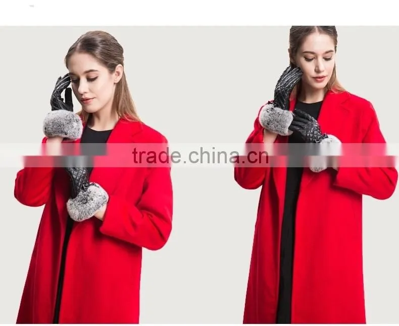 Sheep Leather Lattice Pattern With Bowknot Ornaments Rex Rabbit Fur Trim