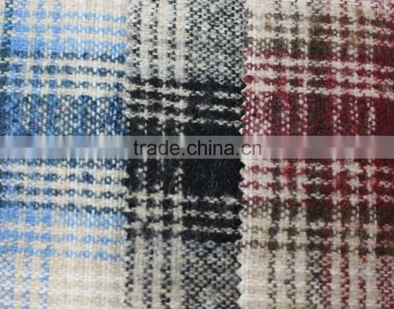 Fall winter thick scotch plaid brushed polyester acryilic blend wool fabric