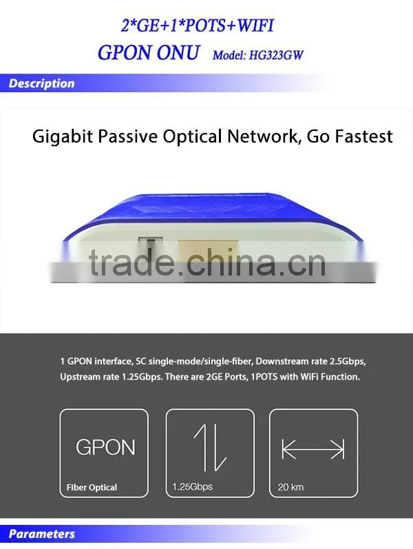 2GE + 1POTS + WIFI FTTH GPON Interface Optical Network Unit ONU