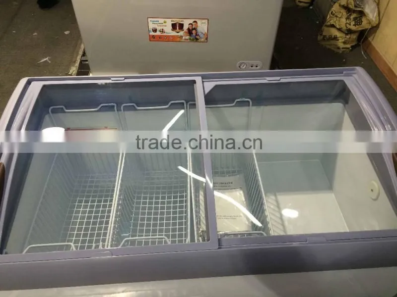 Sliding glass top chest freezer for ice cream storage
