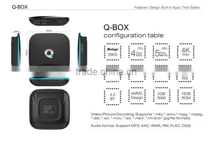 Latest Q BOX Android TV BOX 4K S905 Quad Core RAM 2GB ROM 16GB BT KODI 16.0 Smart Tv Box Android 5.1