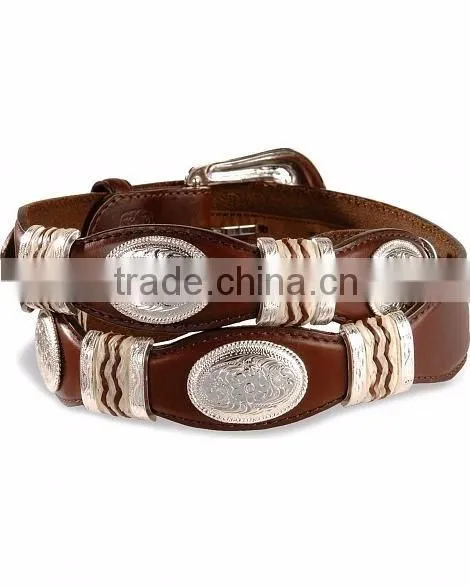 concho studded 100% genuine leather men's scalloped leather belts