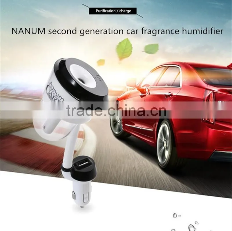 Mini 12V Car Steam Humidifier Air Purfier Aroma Diffuser Essential Oil Diffuser Aromatherapy Mist Maker Fogger with 2 USB Port