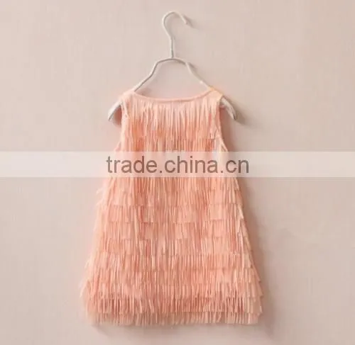 Lovely Tassels Girls Pink Dress Sleeveless Fashion Girls Pink Dress