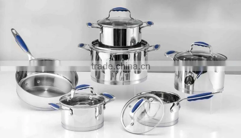 11pcs Qualified best price Italian stainless steel cookware set with silicone handle