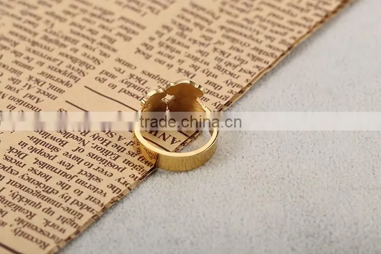 2016 New arrival fashion wholesale gold covering stainless steel double bear finger ring