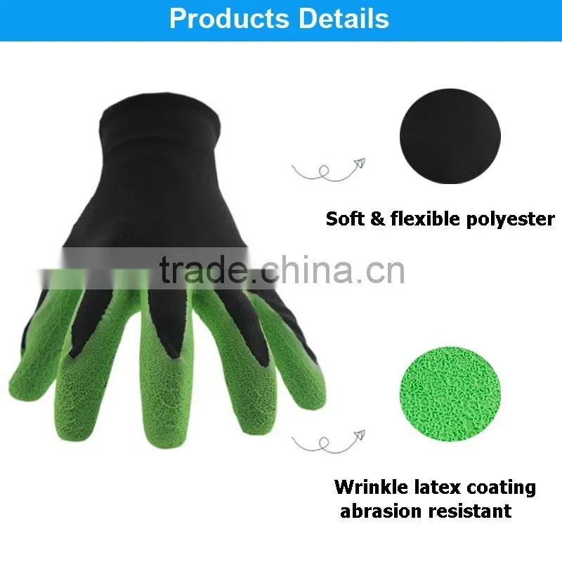 Wrinkle latex rubber palm coated polyester glove