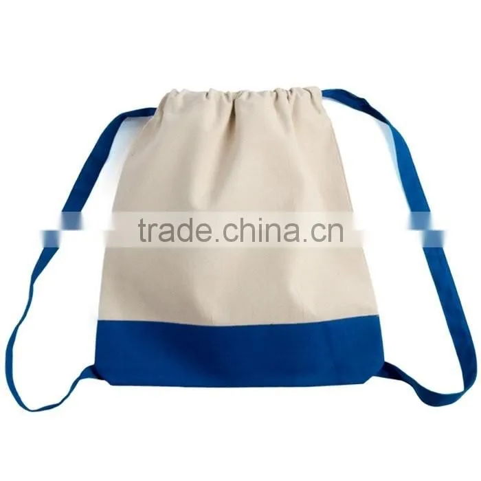 wholesale Promotional blank Canvas Two Tone Drawstring Sport Bag Backpack