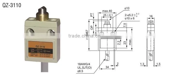 QZ-3110 27.5-28.5mm 450gf(4.41N) 5A 125V 3A 250VAC IP67 Waterproof Limit Switch