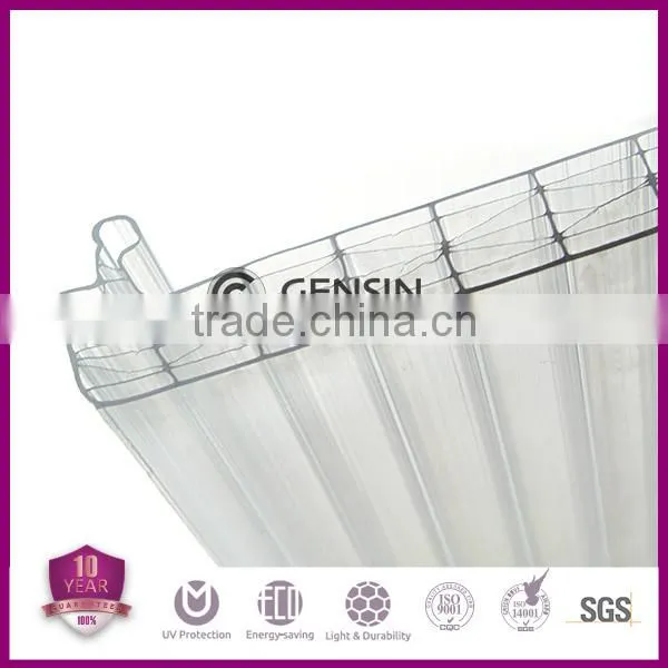 Zhejiang Haining 10-year warranty 16mm 7-wall diamond structure locking polycarbonate hollow sheet 1040mm