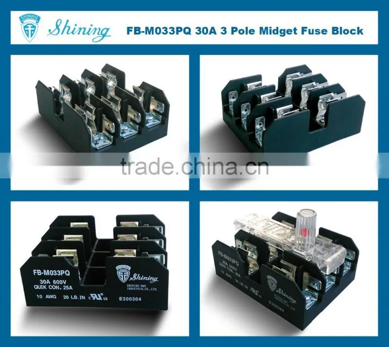 FB-M033PQ 600V 30 Amp 3 Pole 10x38 Midget Fuse Holder Block