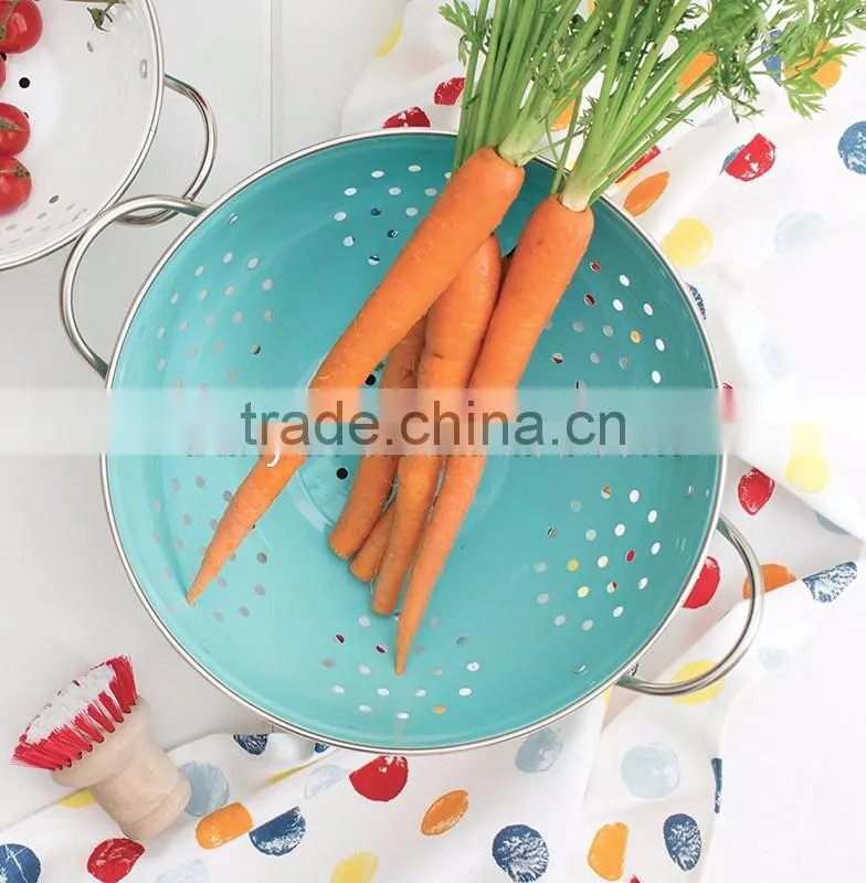 Round Metal Self Draining Pasta Bowl Kitchen Food Washing Strainer Vegetable Conlander