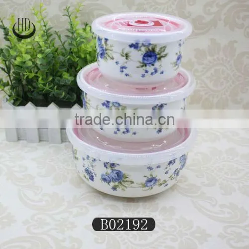 ceramic microwave oven bowl set,3pcs ceramic fresh bowl,3pcs preservation bowl,japanese noodle bowls with lids