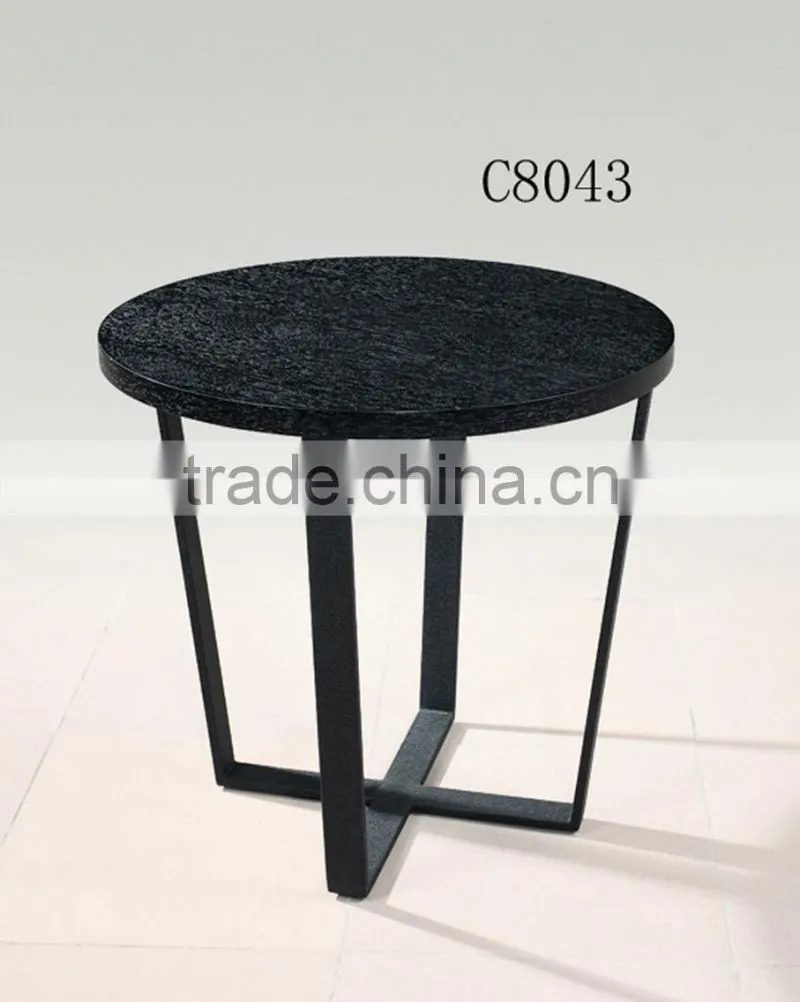 C8043 cheap black metal leg mdf wood top coffee table for cafe
