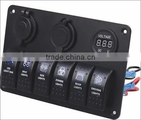 Automotive Car Marine 6 Rocker Switch & 3 Socket Aluminum Panel 174497