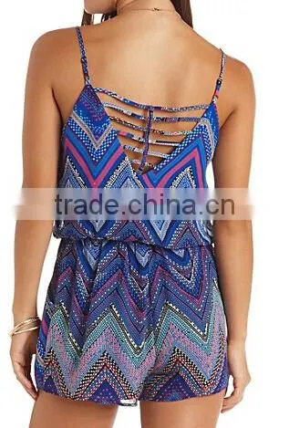chiffon Halter mint and white Strappy Chevron Romper And jumpsuit shorts for women