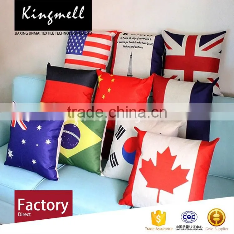 Custom national flag digital printed cotton linen cushions for home office sofa