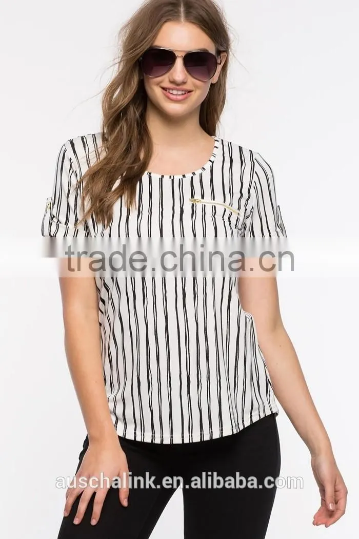 best selling high quality ladies vertical stripe t shirt