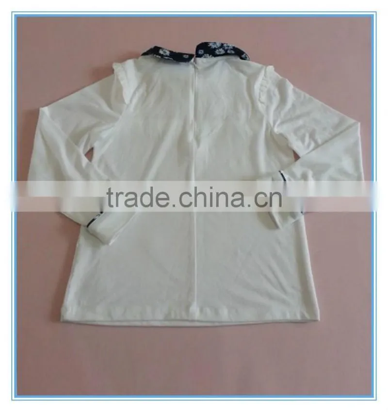 Wholesale OEM children girls cotton long sleeve shirt, girls boutique t shirt with flower printed turn over neck
