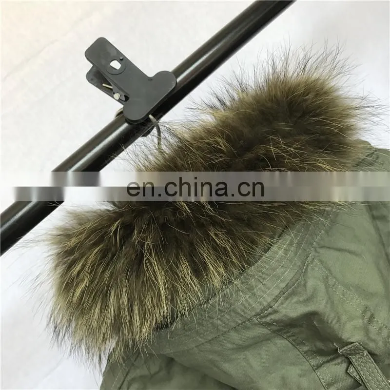 High Quality Manufacture Fashionable Winter Rose Red Rex Rabbit Fur Lining Baby Fur Parka Coat