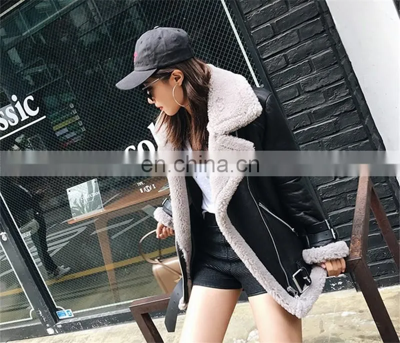 Fashion Handmade Sheepskin Double Faced Leather Jacket Ladies Winter Jacket