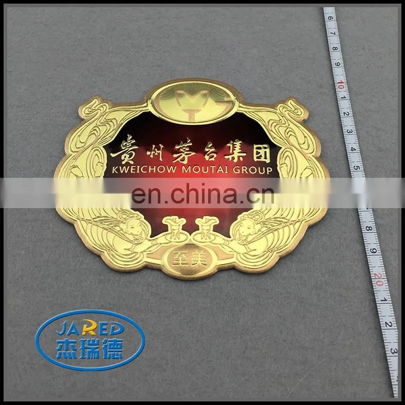 cheap customized private famous 3d clear metal wine label with sticker