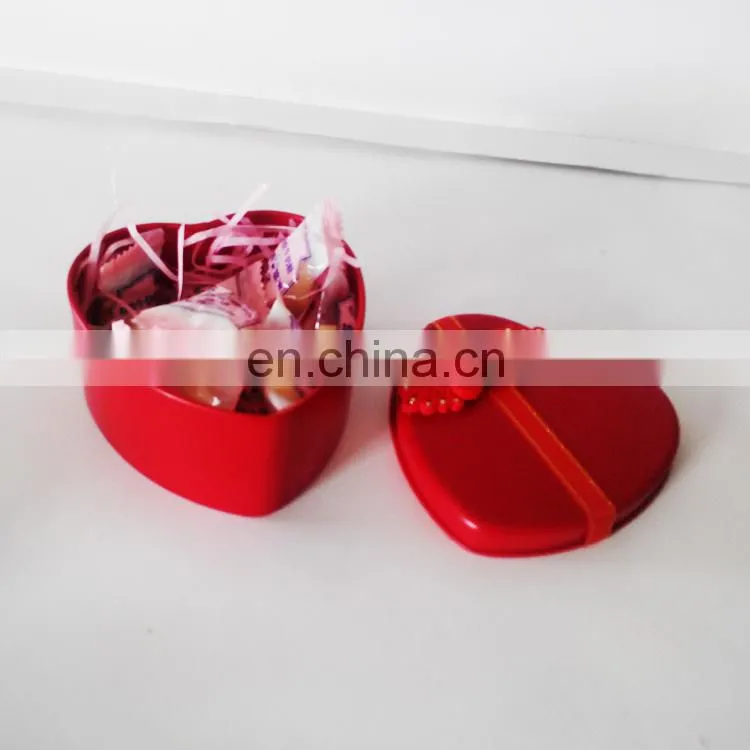 China tin box company's red colored heart shape empty metal tin candy box wholesale as wedding gift tin