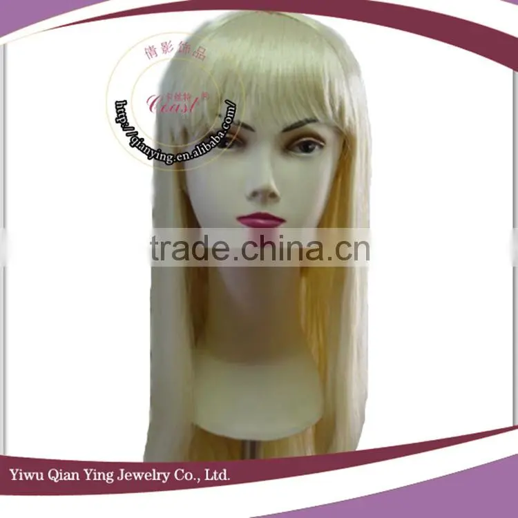 cheap orange color straight synthetic hair party wigs with neat bang
