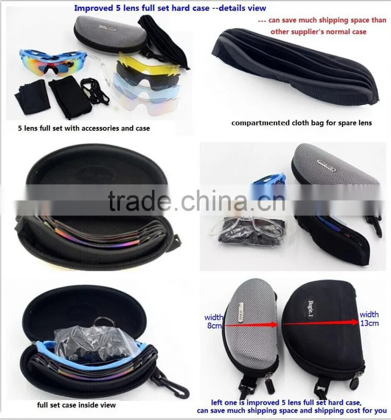 Interchangeable 5 lens full set UV400 sport protective sun glasses tennis eyewear with smaller case