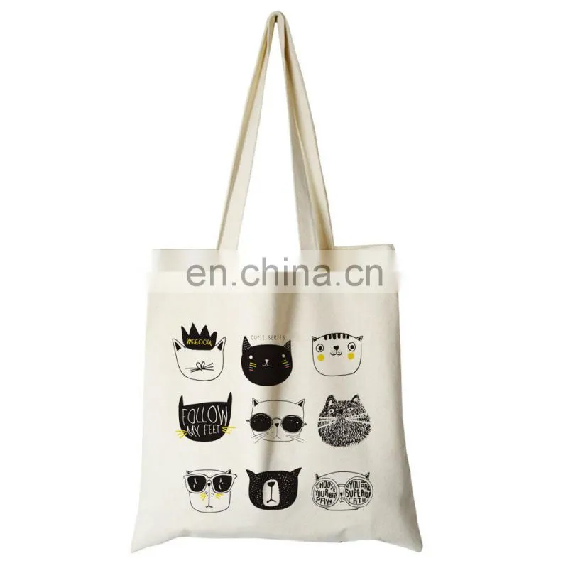 Custom Print Canvas Cute Cat Travel Tote Reusable Hand Bags for Women