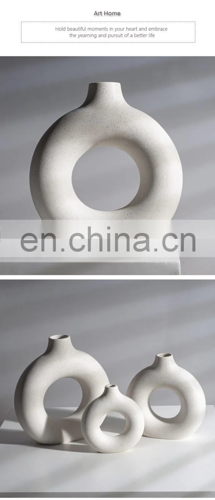 Black Circular Hollow Ceramic Vase Donuts Nordic Flower Pot Home Decoration Accessories Office Living Room Interior Decor