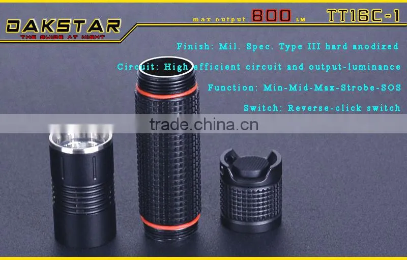 DAKSTAR TT16C-1 CREE XML T6 LED 800LM 18650 Aluminum Rechargeable Camping Police Emergency LED Flashlight