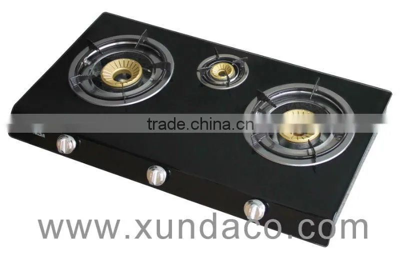 3 burner curved glass gas stove