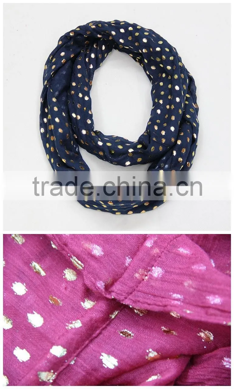 Fashion Women Hijab Shawl Polka Dot Gold Stamping Polyeter Viscose Scarf