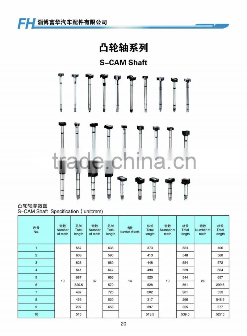 S camshaft for the truck brake system auto parts shaft