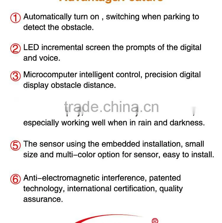 Digital LED display electromagnetic parking sensor with 5 different distance showing and sound alert