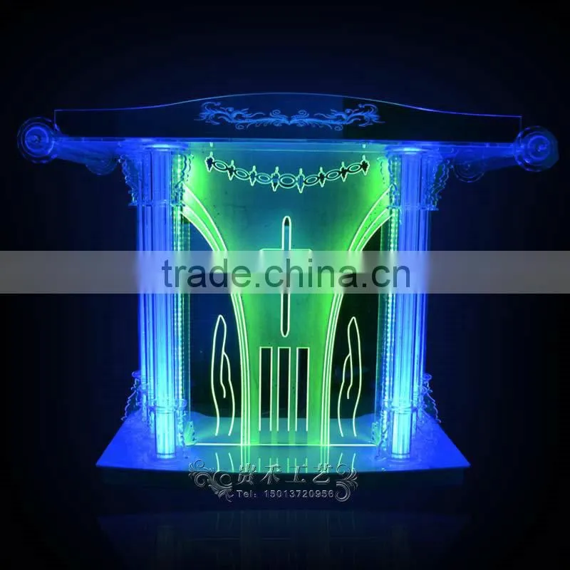 high qualtiy modern church pulpit with LED light, church pedestal pulpit, organic glass