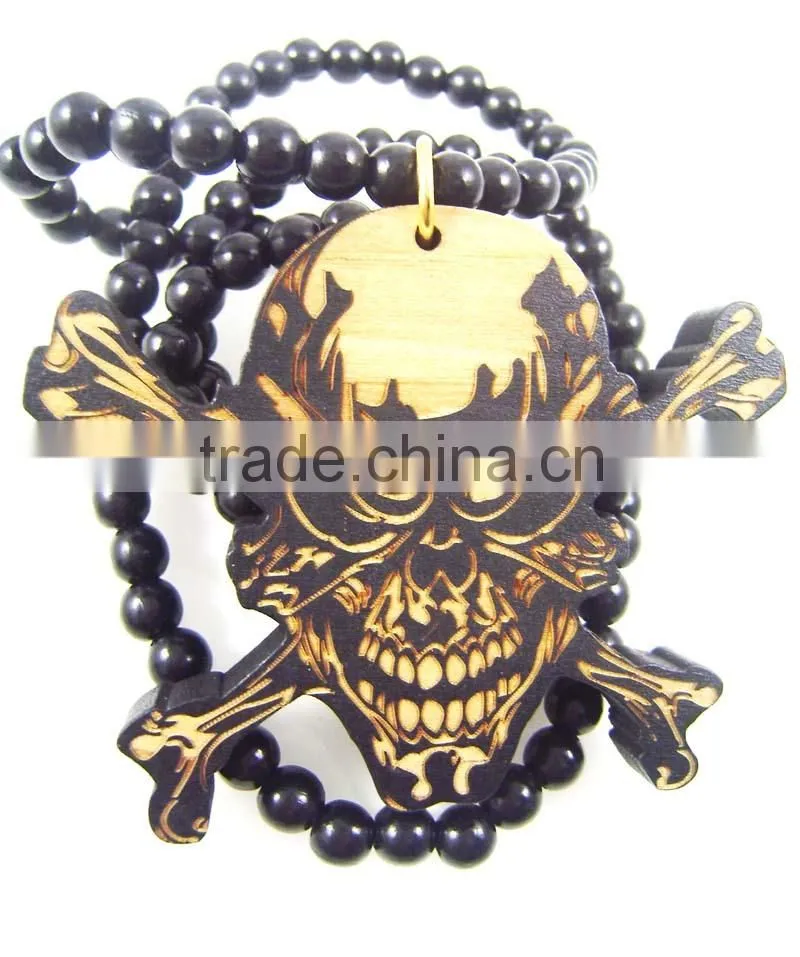 Men's danger skull good Pendants Fashion Wood Hip Hop Rosary Chain Beads Necklaces
