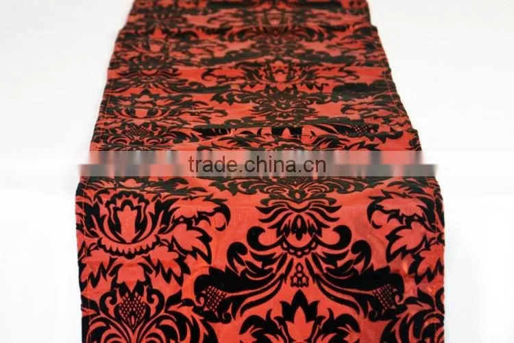 Wholesale various color flocking damask taffeta table runner