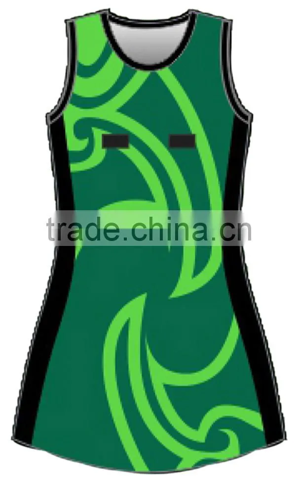 Green color for girls custom netball dress