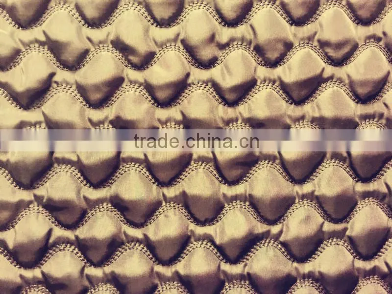 polyester stripe with fashion embroidered padded quilting fabric